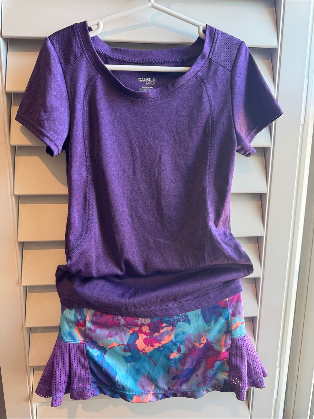 Danskin Now Purple Active Tee with Multicolor Watercolor Skort by Champion